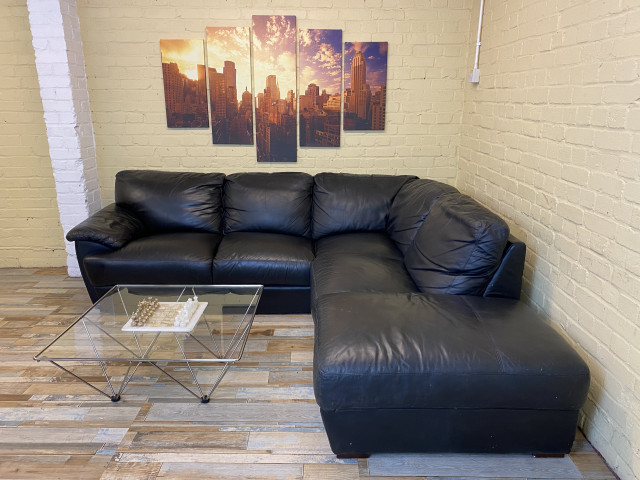 Bigger Black Leather Corner Sofa
