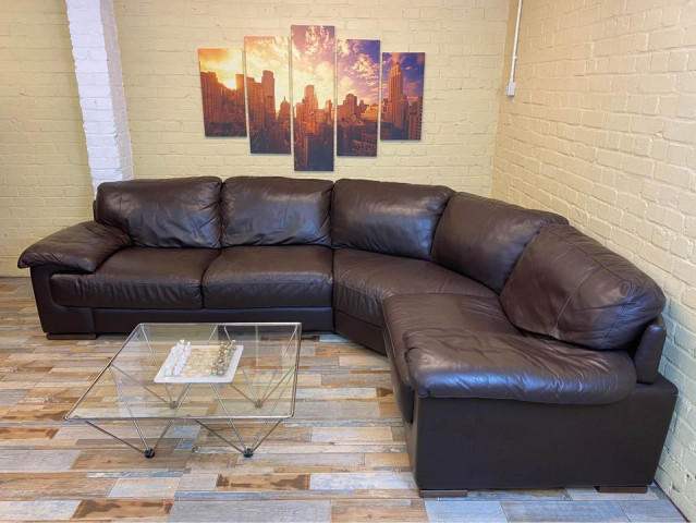 Long Elegant Brown Leather Corner Sofa