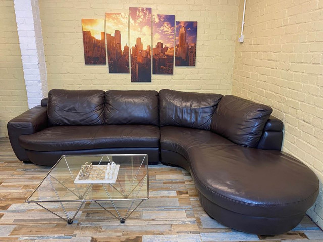 Rozel Italian Brown Leather Corner Sofa