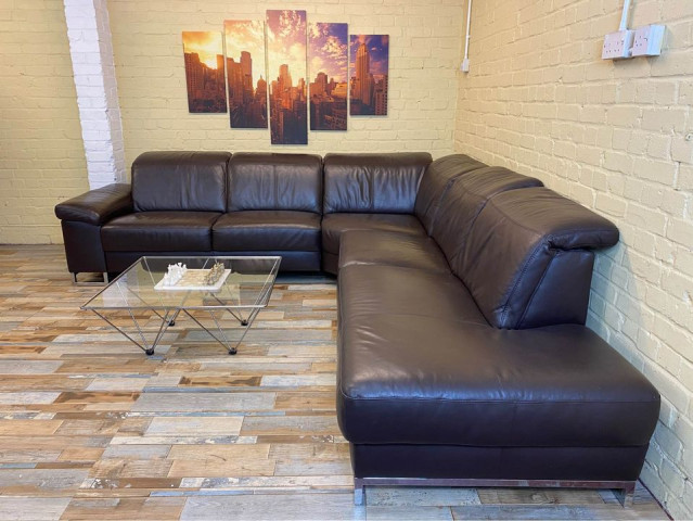 Extra long Brown Leather Corner Sofa
