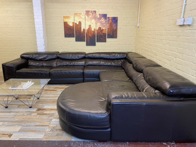 Huge Family Brown Leather Corner Sofa