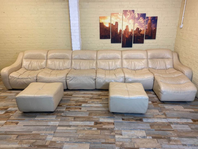 Huge Modular Beige Leather Corner Sofa