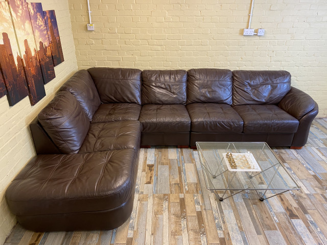 Big BIG Comfy Brown Leather Sofa
