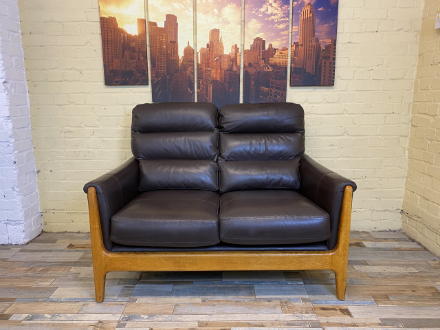 Contemporary Brown Leather 2 Seater Sofa