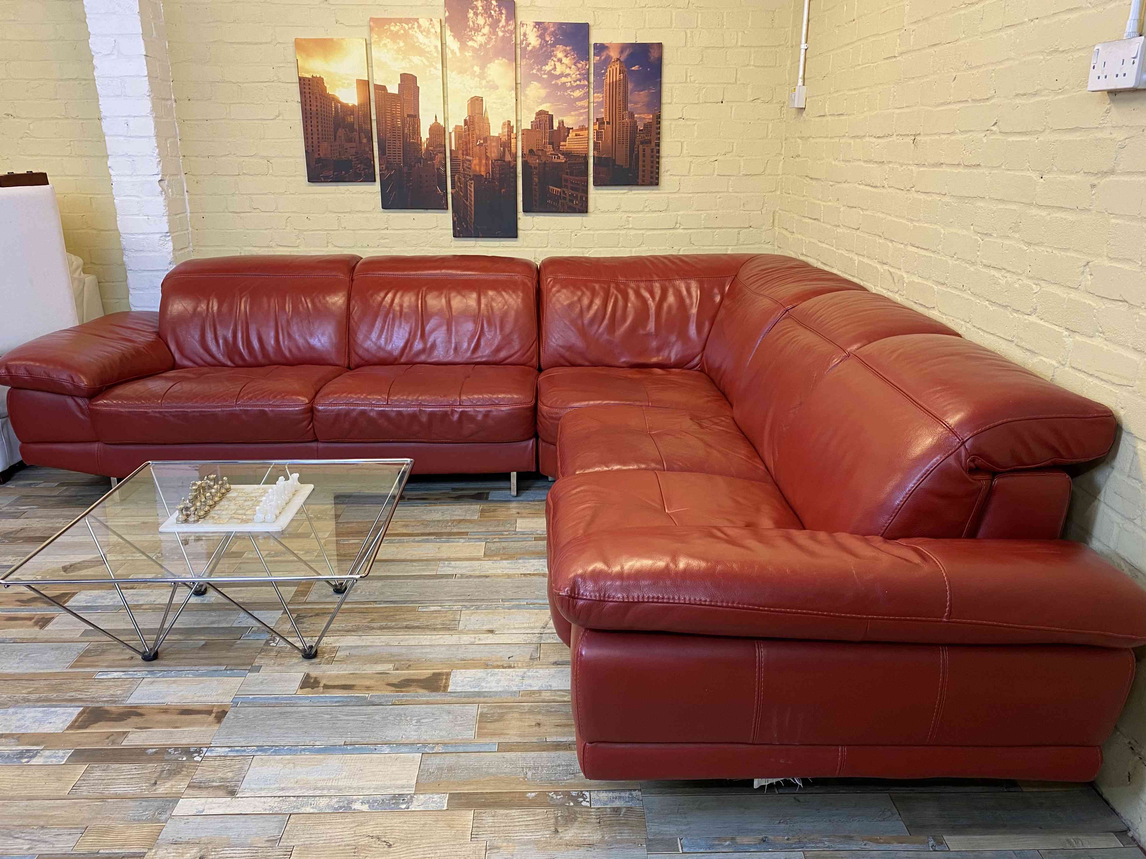 EXTRA LARGE Red Leather Corner Sofa