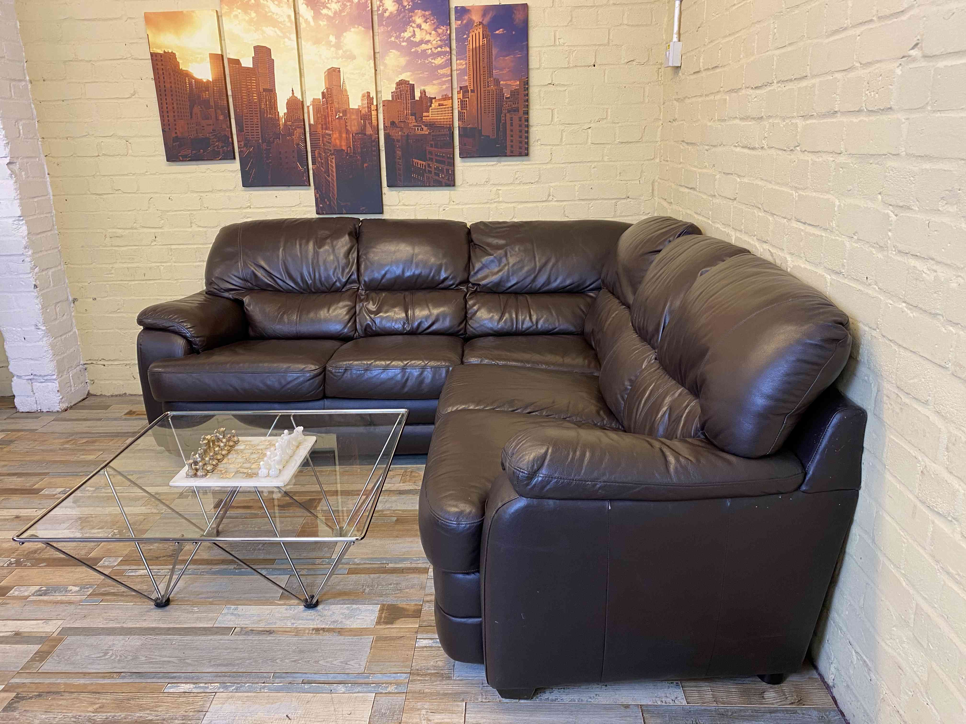 Lovely Cosy Brown Leather Corner Sofa