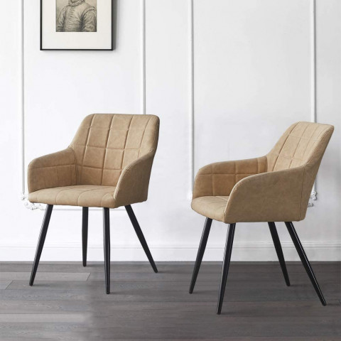 OFCASA Set of 2 Dining Chairs Beige Faux Leather U
