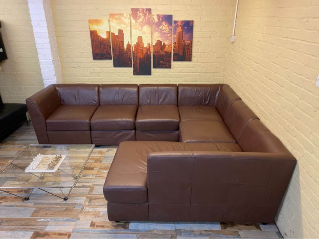 Big Modular Brown Leather Sofa