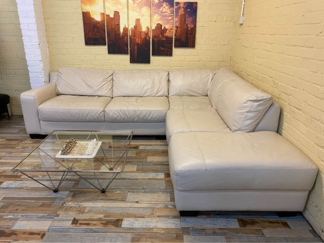 Cream Giant Leather Corner Sofa
