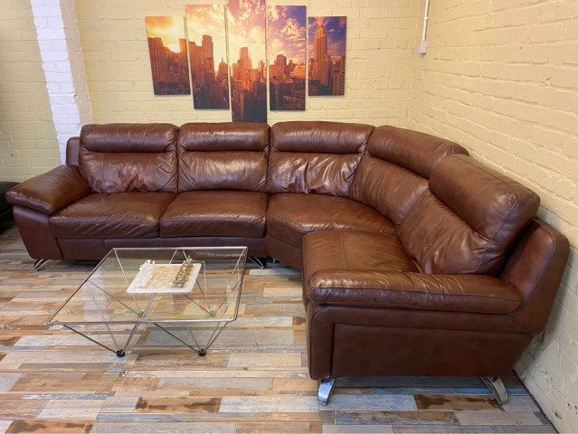 Suave Brown Leather Corner Sofa